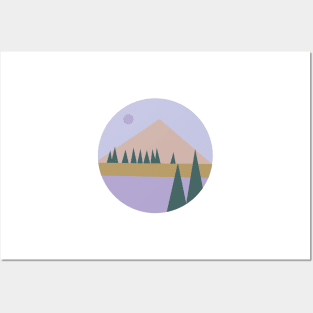 Cute Mountain view illustration with trees Posters and Art
